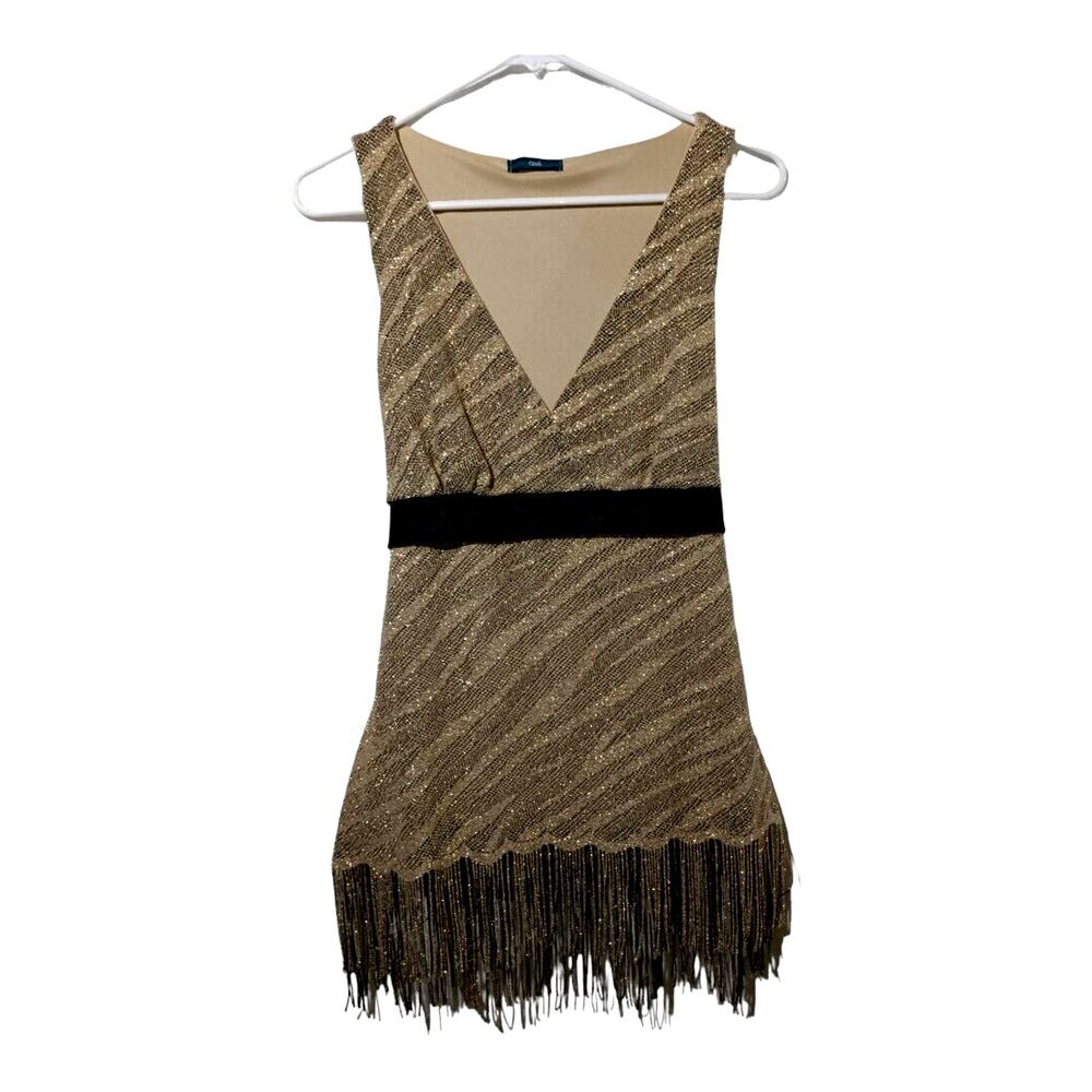 VTG Fave Women's Glitter Embellished Sleeveless Top Tie Back  Fringed Shirt